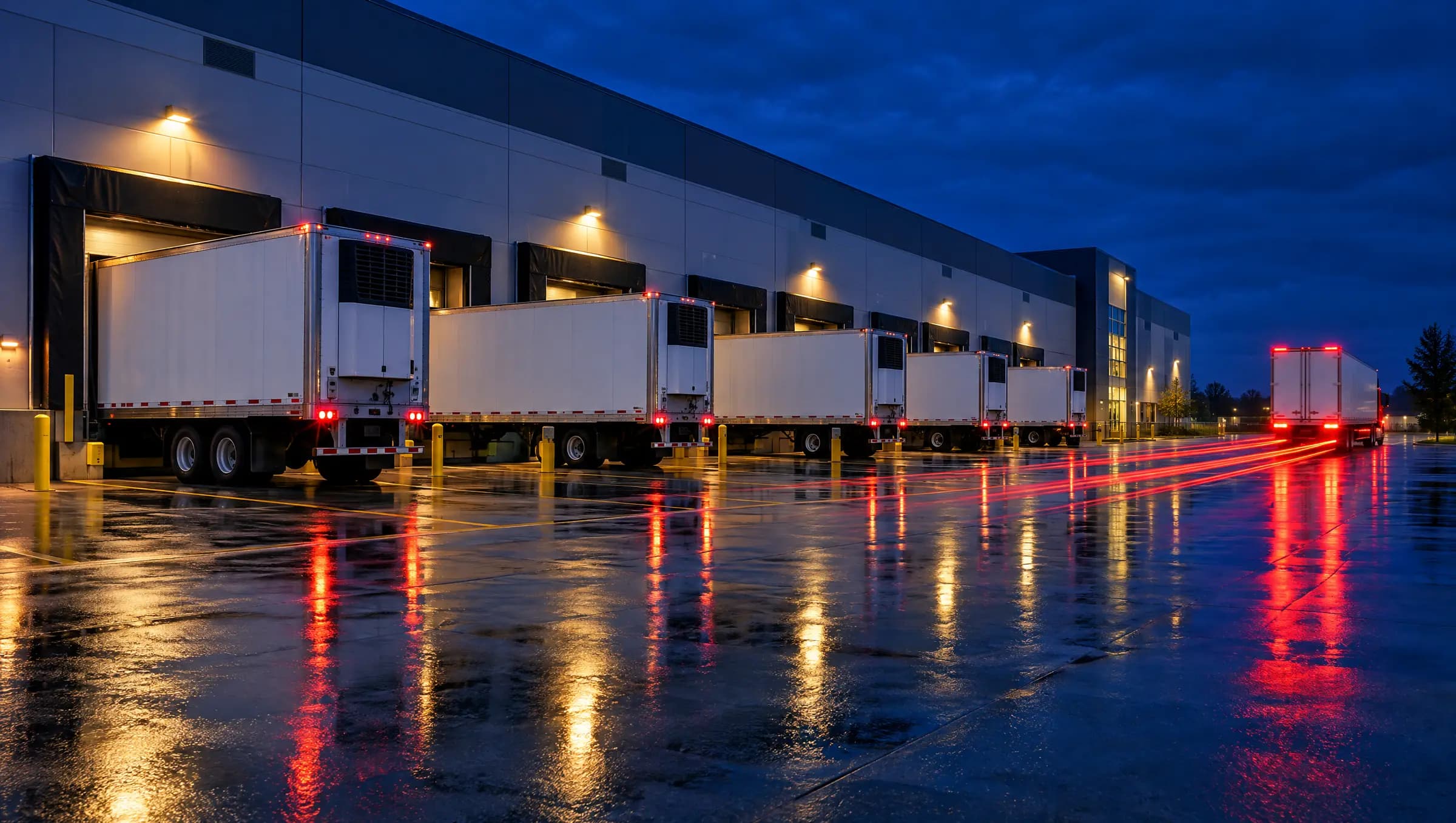 LKW an der Laderampe bei Nacht